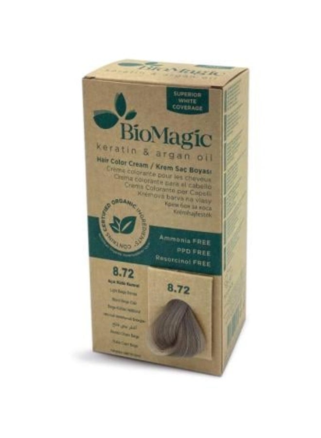 كريم صبغة الشعر الخالي من الأمونيا بالكيراتين وزيت الأركان 8.72 اشقر بيجي فاتح